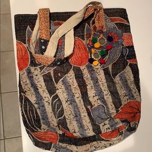 World Market Indian Kantha Hand Stitched Tote